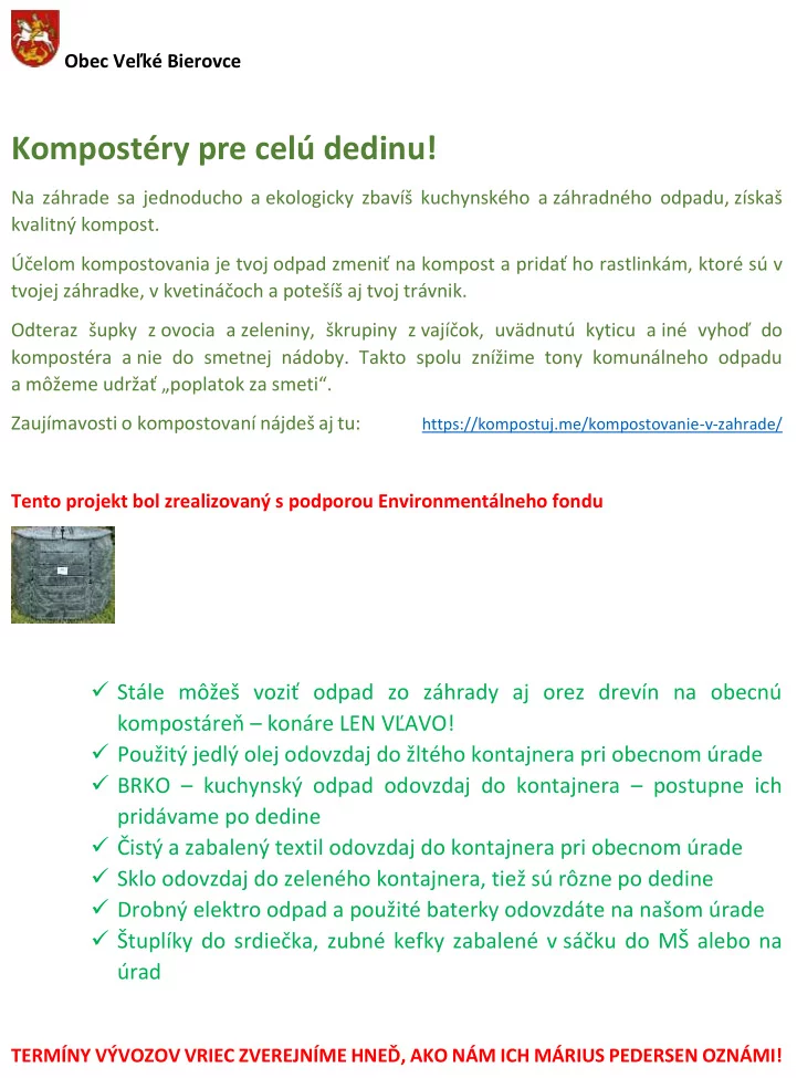 Enviromentálny fond - Projekt Kompostéry pre celú dedinu