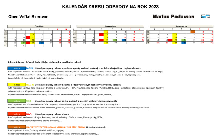 Kalendár zberu odpadov na rok 2023