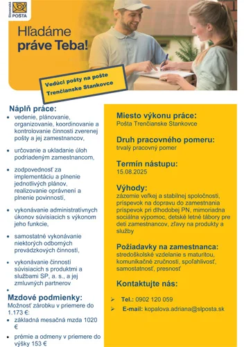 Pošta Trenčianske Stankovce   vedúci pošty