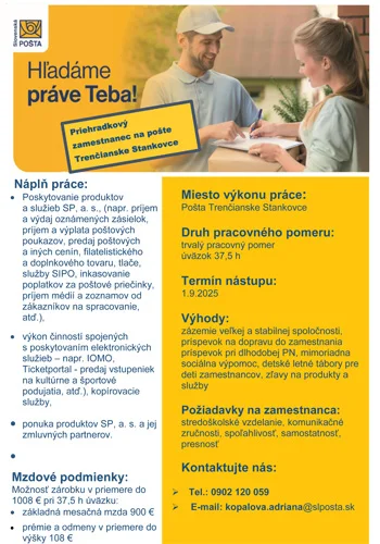 Pošta Trenčianske Stankovce   priehradkový zamestnanec
