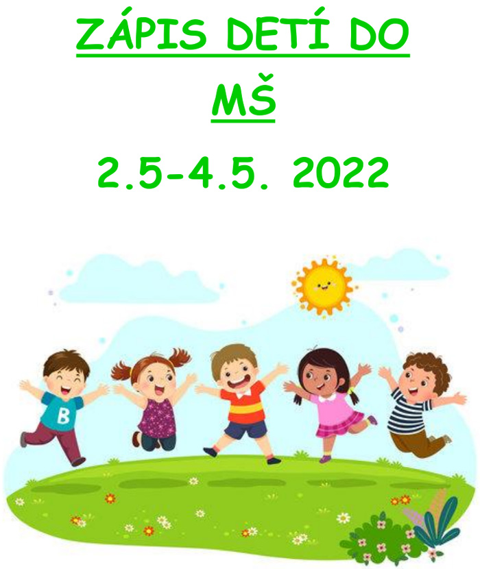ZÁPIS DETÍ DO MŠ: 2.5 - 4.5. 2022