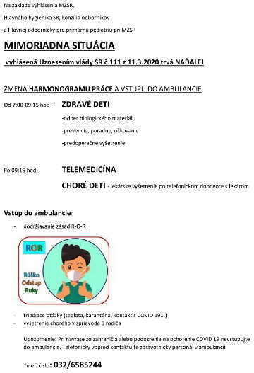 Zmena harmonogramu práce a vstupu do ambulancie