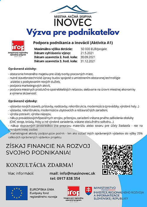 Výzva pre podnikateľov - Podpora podnikania a inovácií (Aktivita A1)